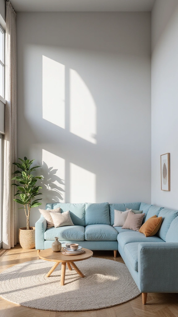 16 Cozy High Ceiling Living Room Ideas That Make You Want to Curl Up! - 8. Soft Color Palette