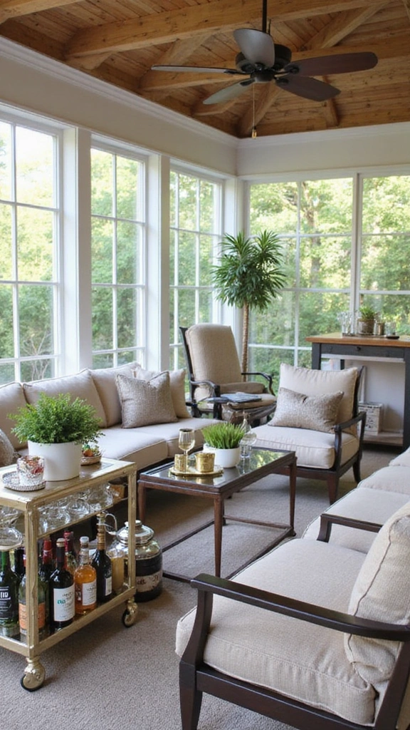 16 Luxury Screened In Porch Ideas That Will Make Your Home Feel Like a Resort! - 14. Elegant Cocktail Lounge