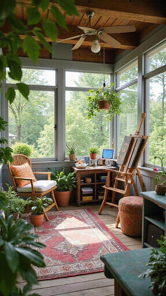 16 Luxury Screened In Porch Ideas That Will Make Your Home Feel Like a Resort! - 8. Artistic Retreat