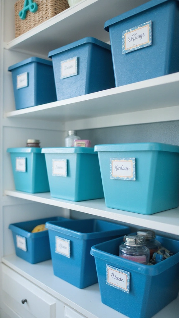 20 Modern Blue Bedroom Decor Accessories to Brighten Up Your Space! - 15. Colorful Blue Storage Bins