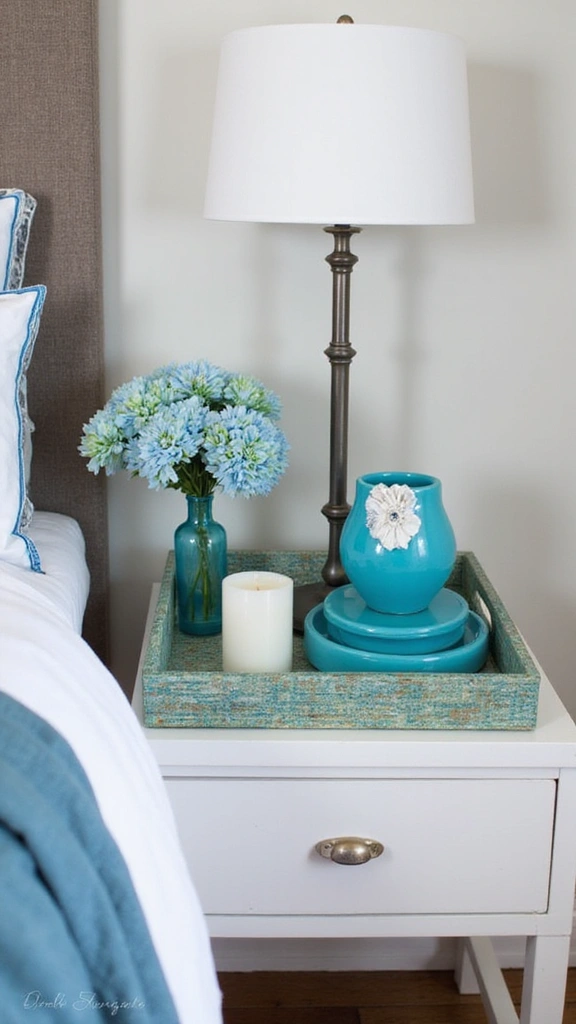 20 Modern Blue Bedroom Decor Accessories to Brighten Up Your Space! - 17. Eye-Catching Blue Bedside Accessories