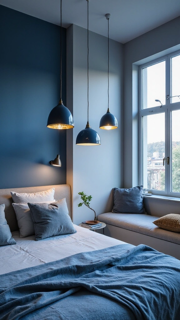 20 Modern Blue Bedroom Decor Accessories to Brighten Up Your Space! - 20. Stunning Blue Pendant Lights