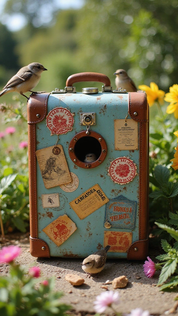 21 Creative Bird House Ideas You Can Make This Weekend (Your Feathered Friends Will Thank You!) - 11. Vintage Suitcase Birdhouse