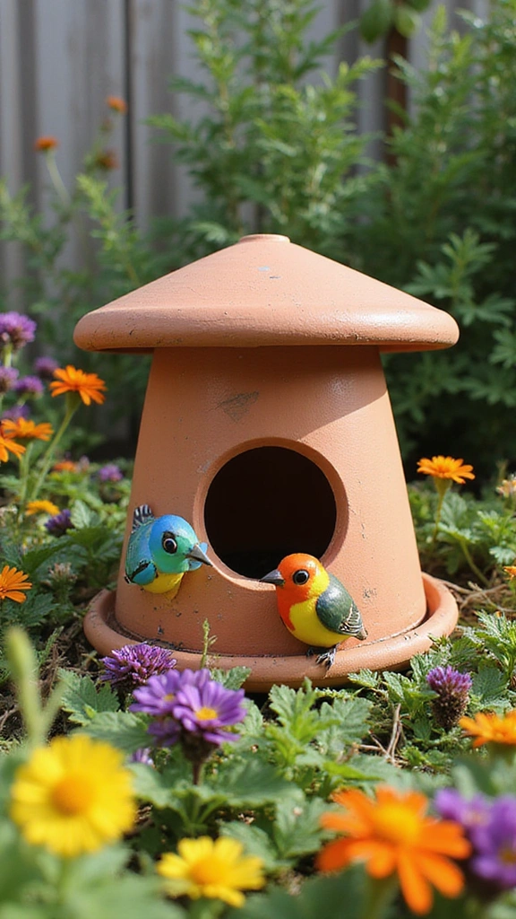 21 Creative Bird House Ideas You Can Make This Weekend (Your Feathered Friends Will Thank You!) - 17. Clay Pot Birdhouse
