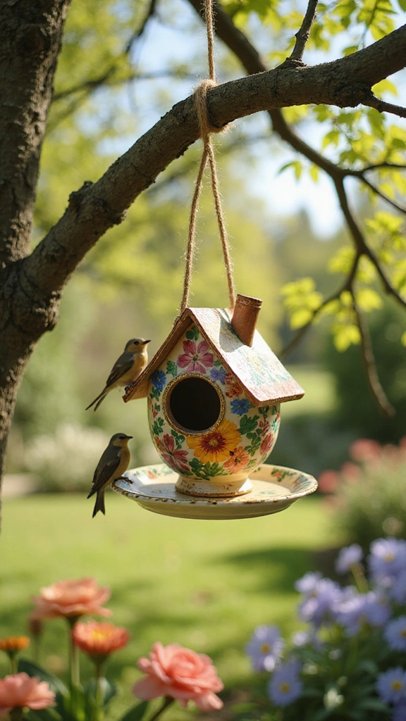 21 Creative Bird House Ideas You Can Make This Weekend (Your Feathered Friends Will Thank You!) - 2. Painted Teacup Birdhouse