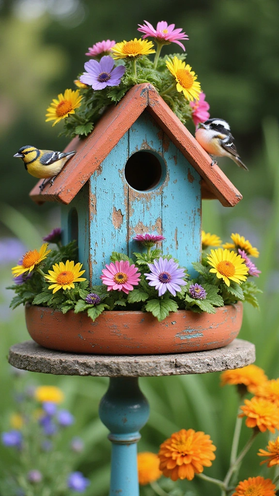 21 Creative Bird House Ideas You Can Make This Weekend (Your Feathered Friends Will Thank You!) - 20. Birdhouse with Planter