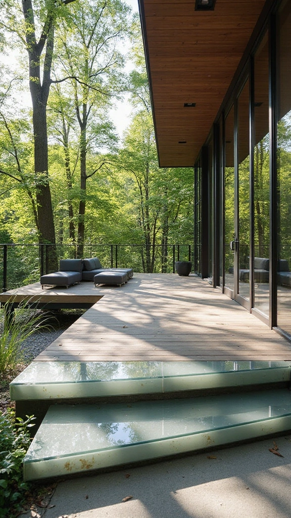 21 Creative Deck Skirting Designs That Will Elevate Your Outdoor Vibe (#5 Is a Game Changer!) - 12. Modern Glass Panels