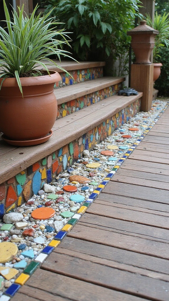21 Creative Deck Skirting Designs That Will Elevate Your Outdoor Vibe (#5 Is a Game Changer!) - 13. Artistic Mosaic Skirting