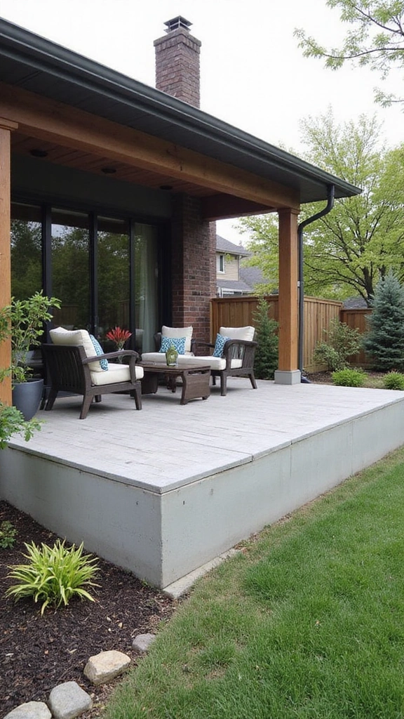 21 Creative Deck Skirting Designs That Will Elevate Your Outdoor Vibe (#5 Is a Game Changer!) - 15. Minimalist Concrete Skirting