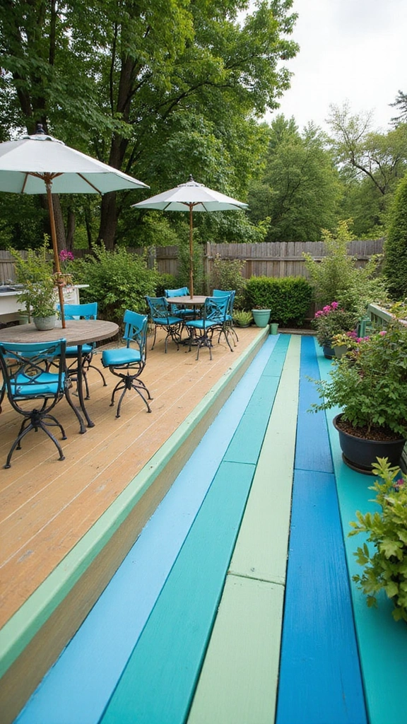 21 Creative Deck Skirting Designs That Will Elevate Your Outdoor Vibe (#5 Is a Game Changer!) - 20. Colorful Vinyl Skirting