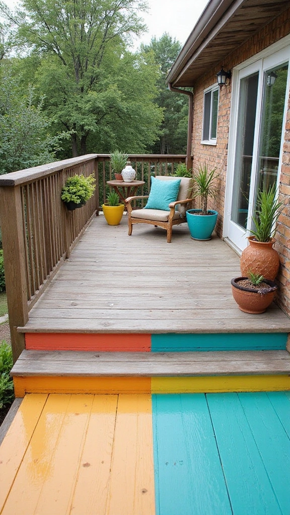 21 Creative Deck Skirting Designs That Will Elevate Your Outdoor Vibe (#5 Is a Game Changer!) - 4. Colorful Painted Panels