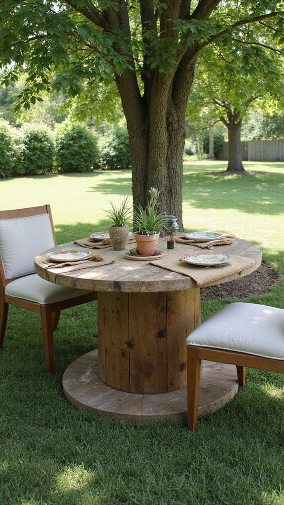 22 Spool Table Ideas That Add a Touch of Elegance to Your Patio (Watch Out for #11!) - 1. Rustic Charm with Natural Wood Spool