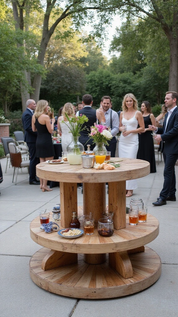 22 Spool Table Ideas That Add a Touch of Elegance to Your Patio (Watch Out for #11!) - 11. The Showstopper: Multi-Level Spool Table