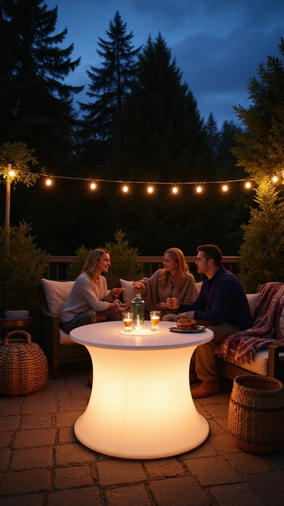 22 Spool Table Ideas That Add a Touch of Elegance to Your Patio (Watch Out for #11!) - 12. Spool Table with LED Lighting