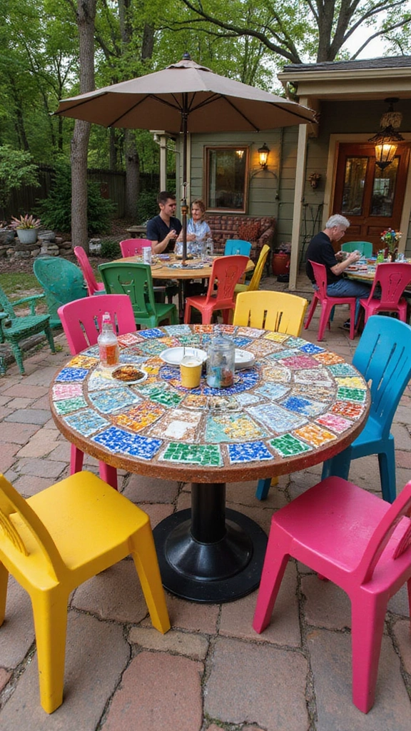 22 Spool Table Ideas That Add a Touch of Elegance to Your Patio (Watch Out for #11!) - 14. Spool Table with Mosaic Tile Top