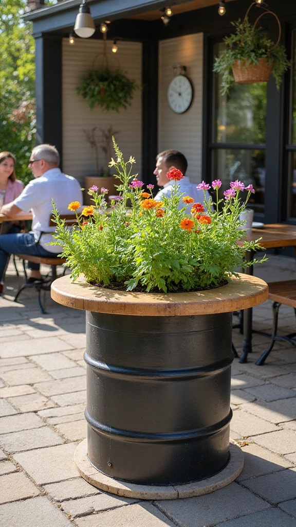 22 Spool Table Ideas That Add a Touch of Elegance to Your Patio (Watch Out for #11!) - 15. Spool Table with a Planter Base