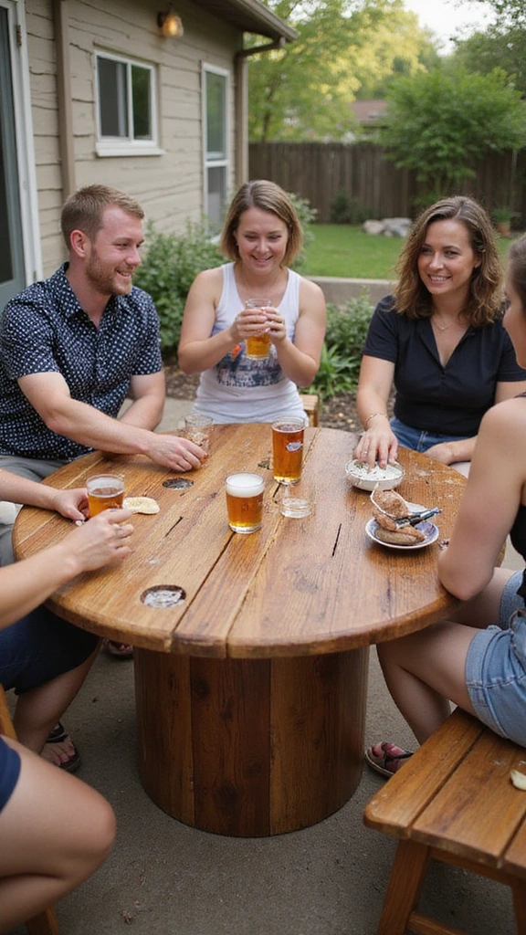 22 Spool Table Ideas That Add a Touch of Elegance to Your Patio (Watch Out for #11!) - 17. Spool Table with Recessed Drink Holders
