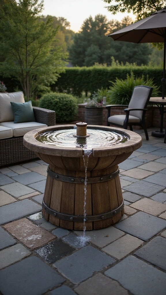 22 Spool Table Ideas That Add a Touch of Elegance to Your Patio (Watch Out for #11!) - 20. Spool Table with a Water Feature