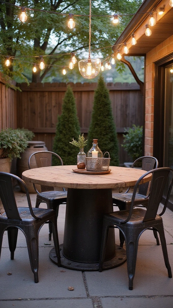 22 Spool Table Ideas That Add a Touch of Elegance to Your Patio (Watch Out for #11!) - 6. Industrial Style with Metal Accents