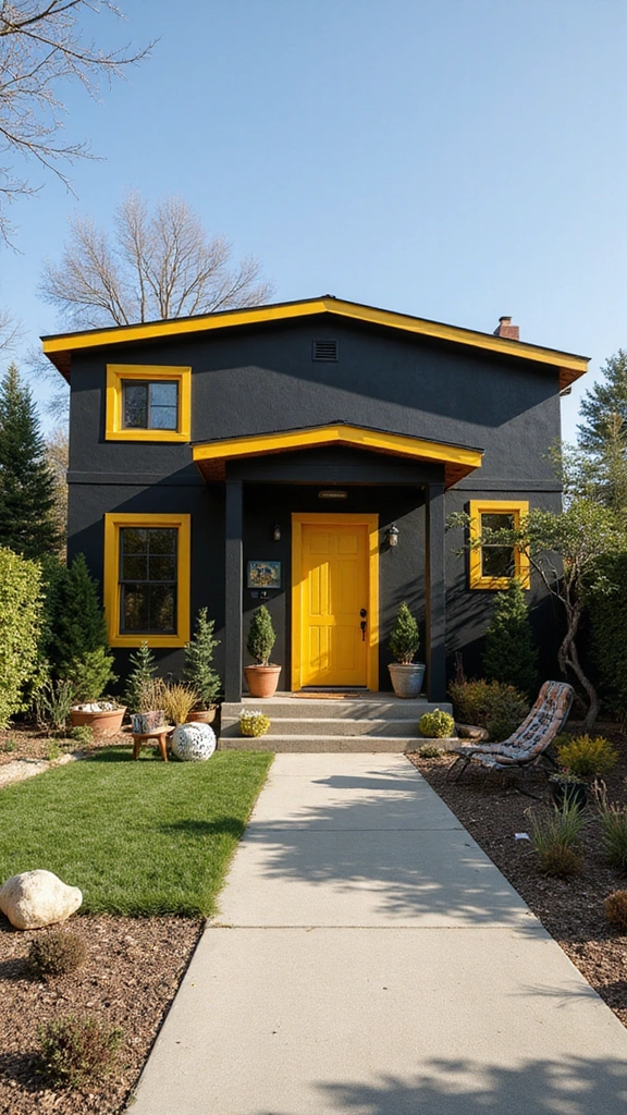 23 Inspirational Exterior Color Schemes to Brighten Up Your Home (Don’t Miss #10!) - 17. Bold Black and Bright Yellow