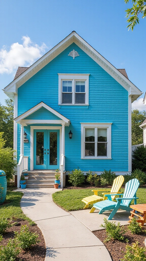 23 Inspirational Exterior Color Schemes to Brighten Up Your Home (Don’t Miss #10!) - 20. Bright Blue and White