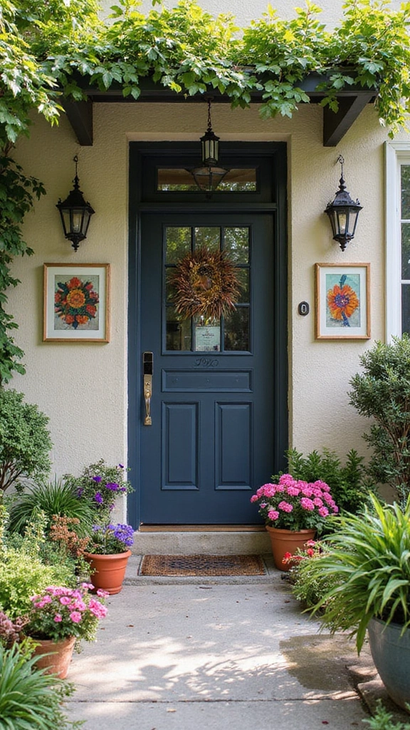 25 Stunning Front Door Ideas That'll Make Your Neighbors Green with Envy! - 14. Outdoor Art Displays
