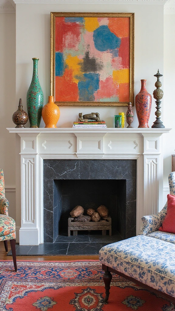 15 Fireplace Decor Ideas to Turn Your Living Room into a Cozy Haven (You'll Love #9!) - 15. Colorful Accent Pieces