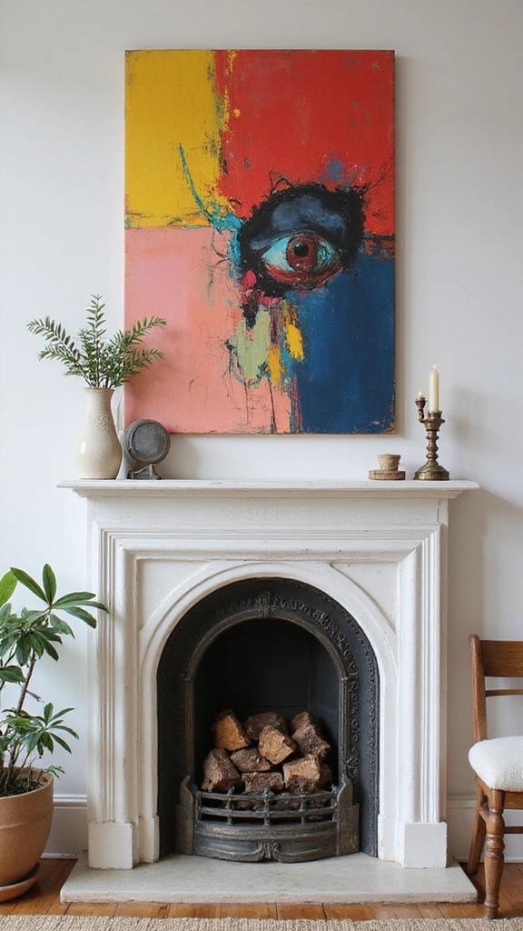 15 Fireplace Decor Ideas to Turn Your Living Room into a Cozy Haven (You'll Love #9!) - 4. Artwork Above the Mantel