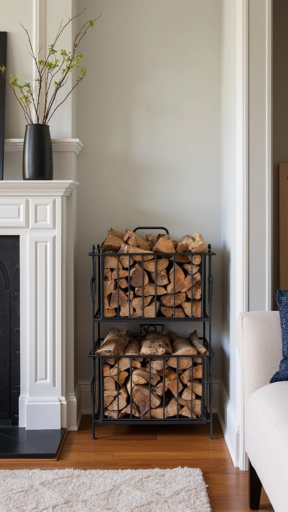 15 Fireplace Decor Ideas to Turn Your Living Room into a Cozy Haven (You'll Love #9!) - 6. Decorative Firewood Storage