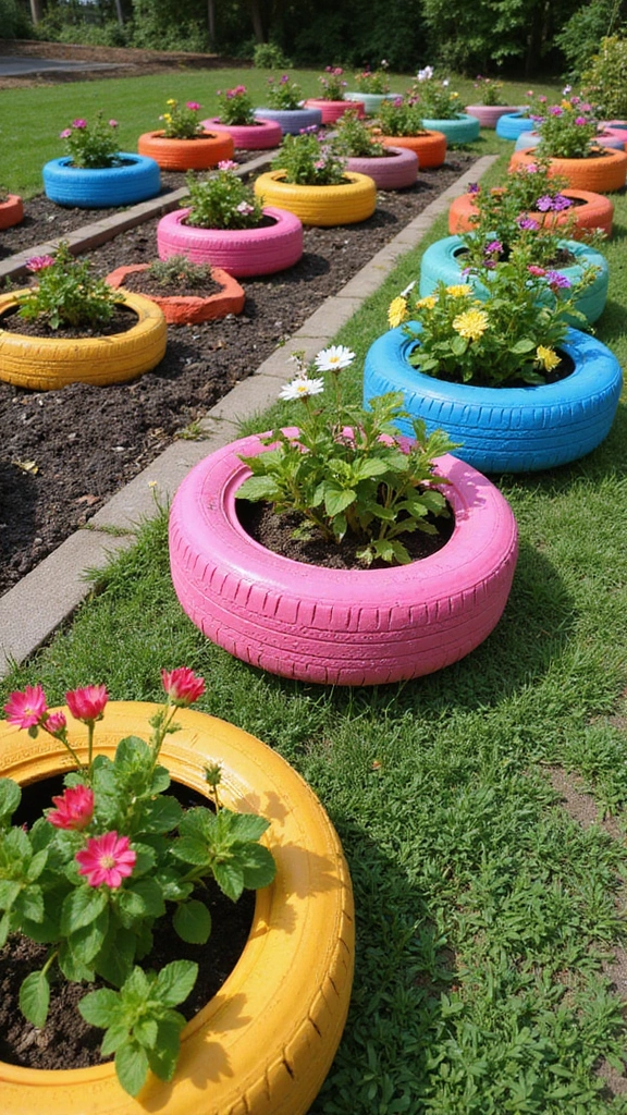 22 Unique Garden Crafts That Will Elevate Your Home Decor (Don't Miss #15!) - 10. Upcycled Tire Planters