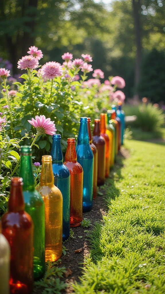22 Unique Garden Crafts That Will Elevate Your Home Decor (Don't Miss #15!) - 15. Glass Bottle Edging