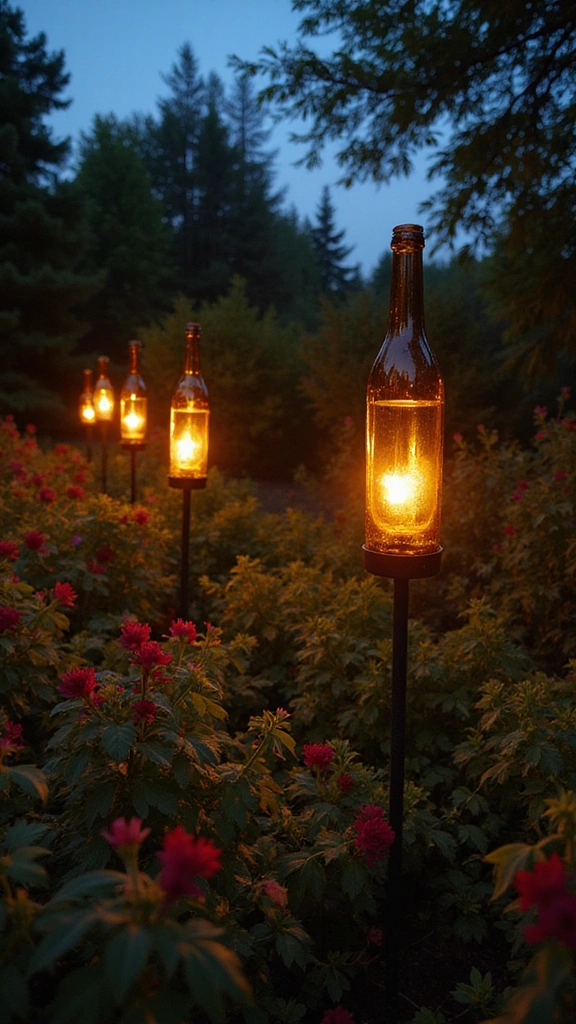 22 Unique Garden Crafts That Will Elevate Your Home Decor (Don't Miss #15!) - 17. Wine Bottle Tiki Torches