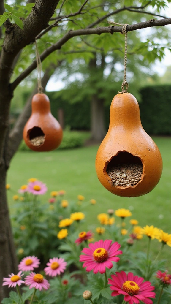 22 Unique Garden Crafts That Will Elevate Your Home Decor (Don't Miss #15!) - 20. Gourd Bird Feeders