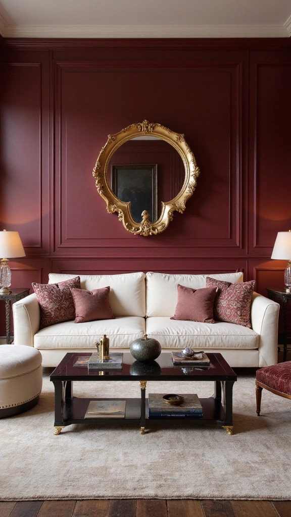 25 Stunning Living Room Paint Color Ideas That Will Transform Your Space! - 11. Rich Burgundy