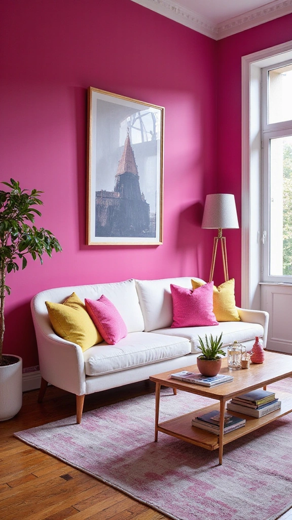 25 Stunning Living Room Paint Color Ideas That Will Transform Your Space! - 20. Bright Fuchsia