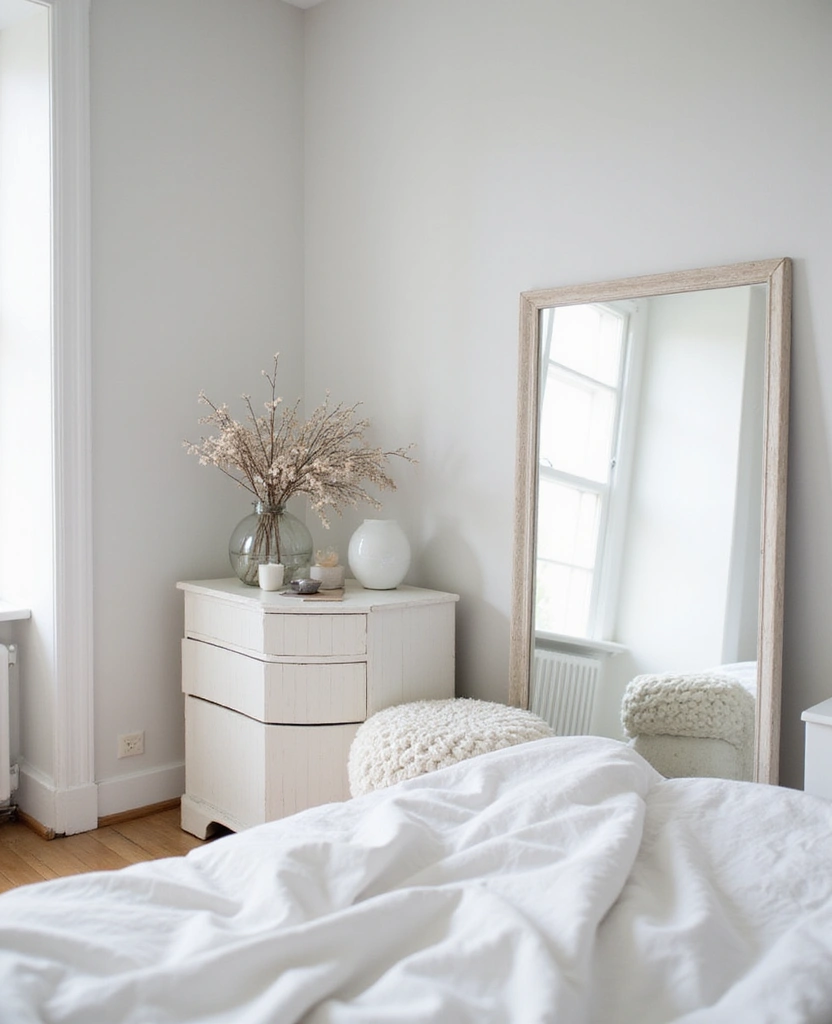 28 Modern White Bedroom Ideas for a Peaceful Sanctuary You’ll Never Want to Leave! - 22. Chic Mirrors