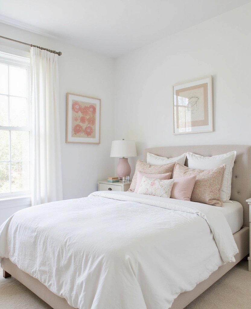 28 Modern White Bedroom Ideas for a Peaceful Sanctuary You’ll Never Want to Leave! - 24. Soft Pastel Accents