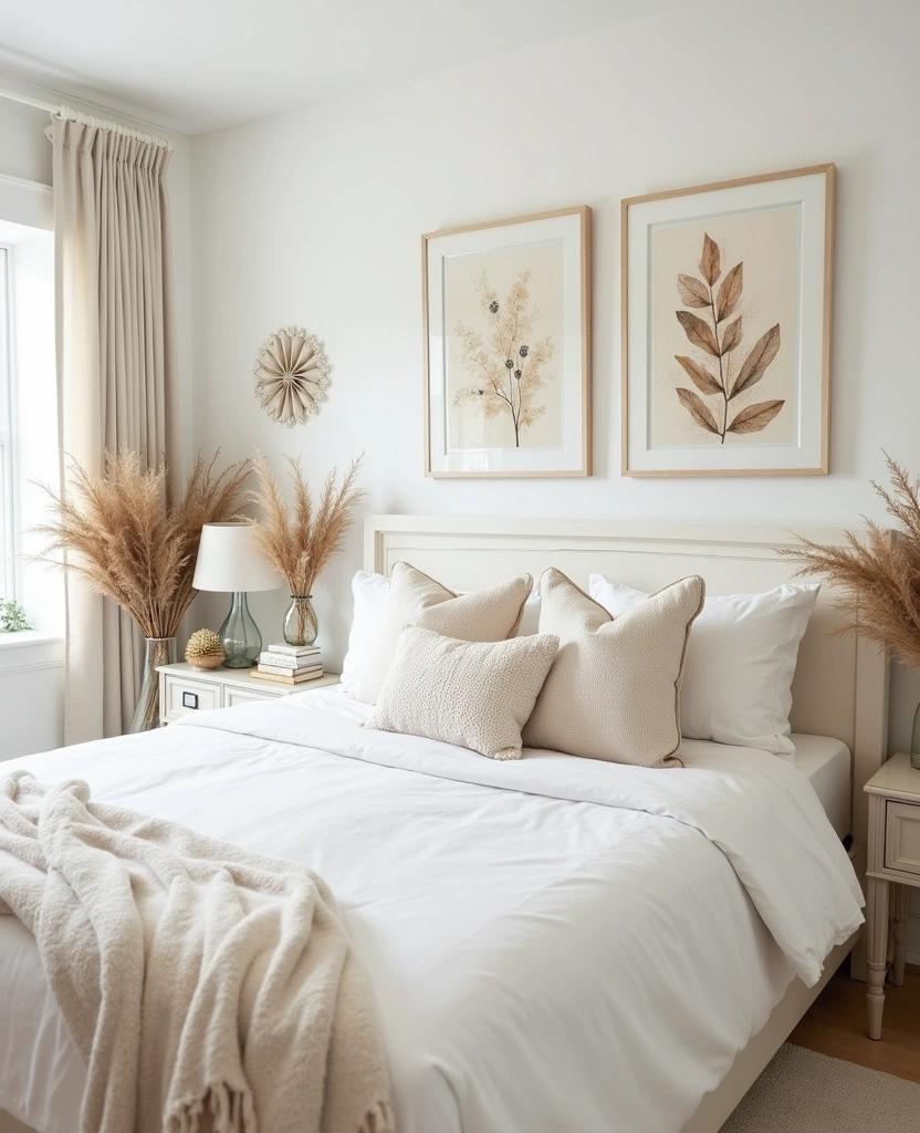 28 Modern White Bedroom Ideas for a Peaceful Sanctuary You’ll Never Want to Leave! - 28. Seasonal Decor