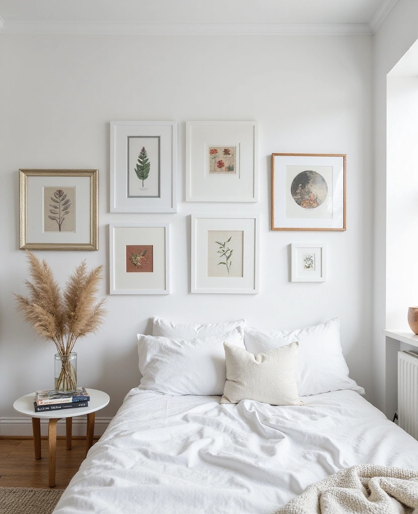 28 Modern White Bedroom Ideas for a Peaceful Sanctuary You’ll Never Want to Leave! - 7. Artful Decor