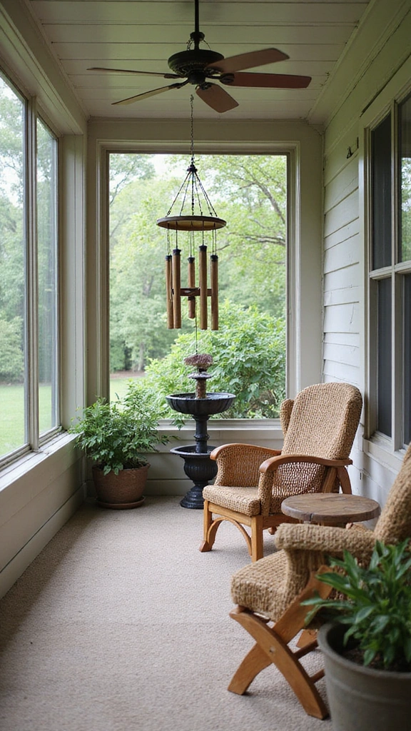 18 Screened In Porch Decorating Ideas That'll Make You Want to Live Outside! - 18. Inviting Soundscapes