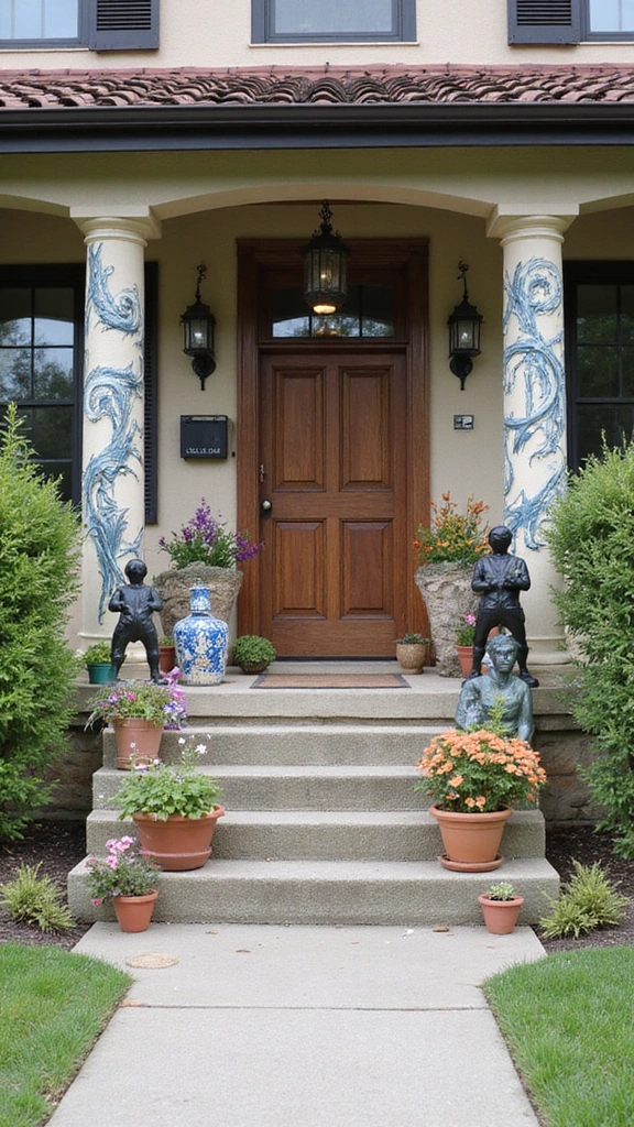 20 Front Porch Styling Ideas That Will Make Your Neighbors Jealous! - 19. Outdoor Artwork