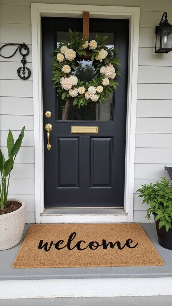 20 Front Porch Styling Ideas That Will Make Your Neighbors Jealous! - 3. Statement Welcome Mat
