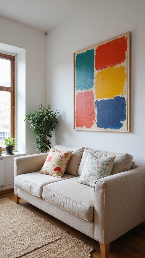 28 Tiny Studio Apartment Layouts That Will Transform Your Small Space! - 24. Colorful Artwork