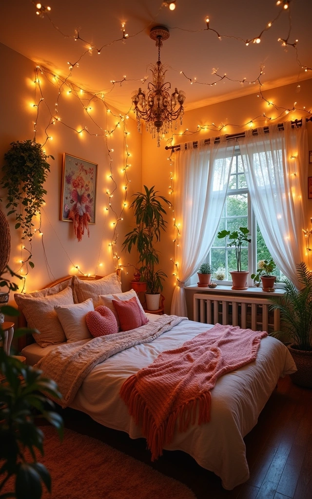32 Adorable Teen Girl Bedroom Ideas That Will Make Her Feel at Home! - 1. Whimsical Fairy Light Wonderland