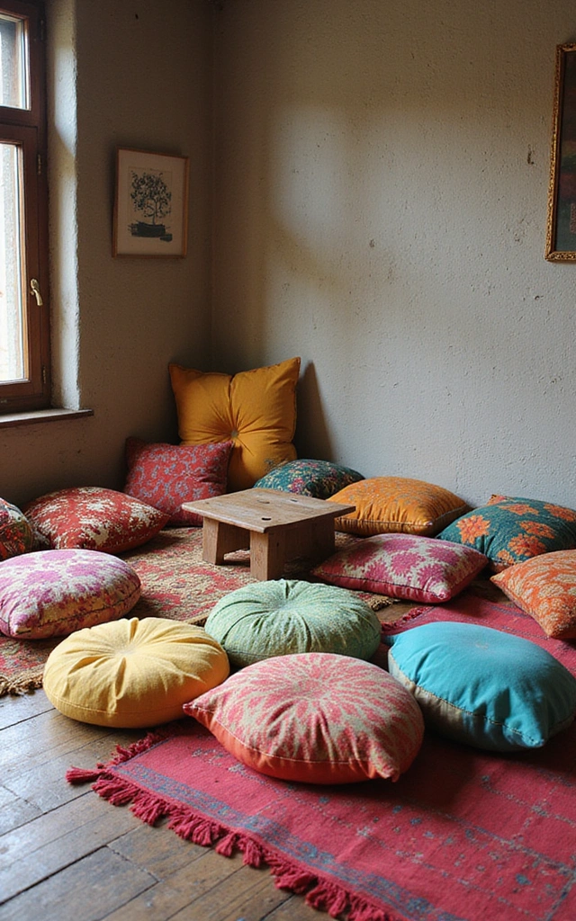 32 Adorable Teen Girl Bedroom Ideas That Will Make Her Feel at Home! - 24. Colorful Floor Cushions