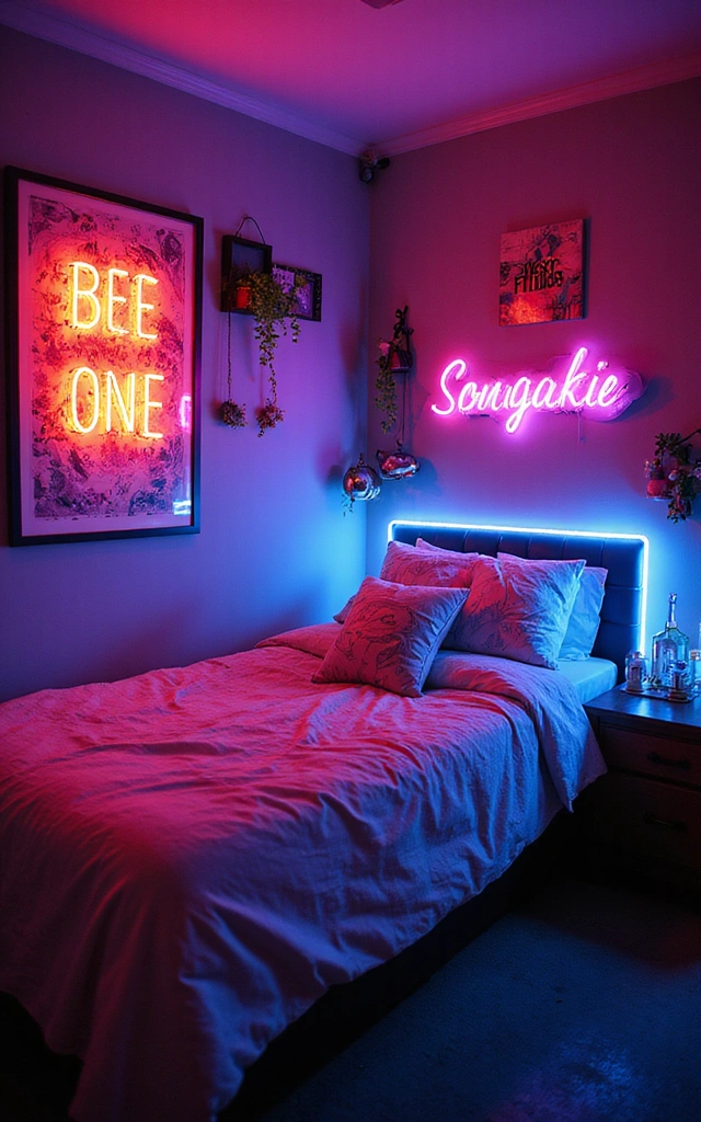 32 Adorable Teen Girl Bedroom Ideas That Will Make Her Feel at Home! - 25. Neon & Bright Lights