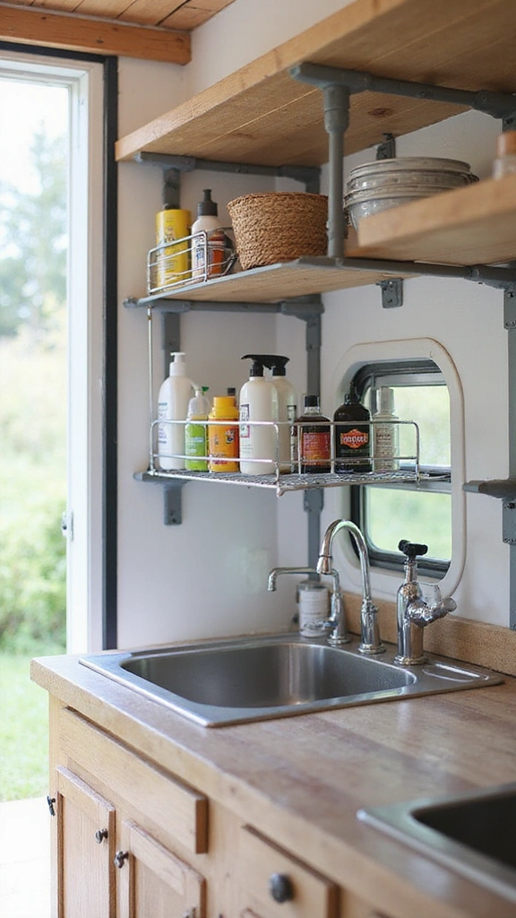 13 Easy Hacks for Small Camper Organization That You Can Implement Today! - 10. Use Tension Rods for Extra Space