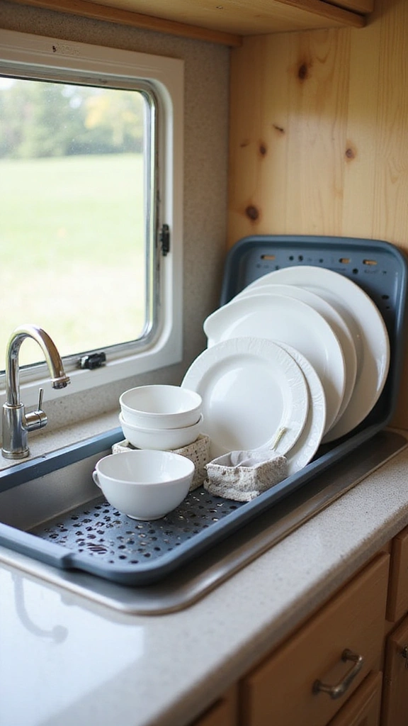 13 Easy Hacks for Small Camper Organization That You Can Implement Today! - 12. Use a Collapsible Dish Rack