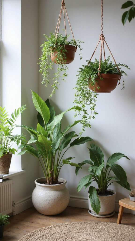 21 Aesthetic Plant Decor Indoor Ideas That Will Revamp Your Room Design (You’ll Love #10!) - 1. Hanging Planters for a Boho Vibe