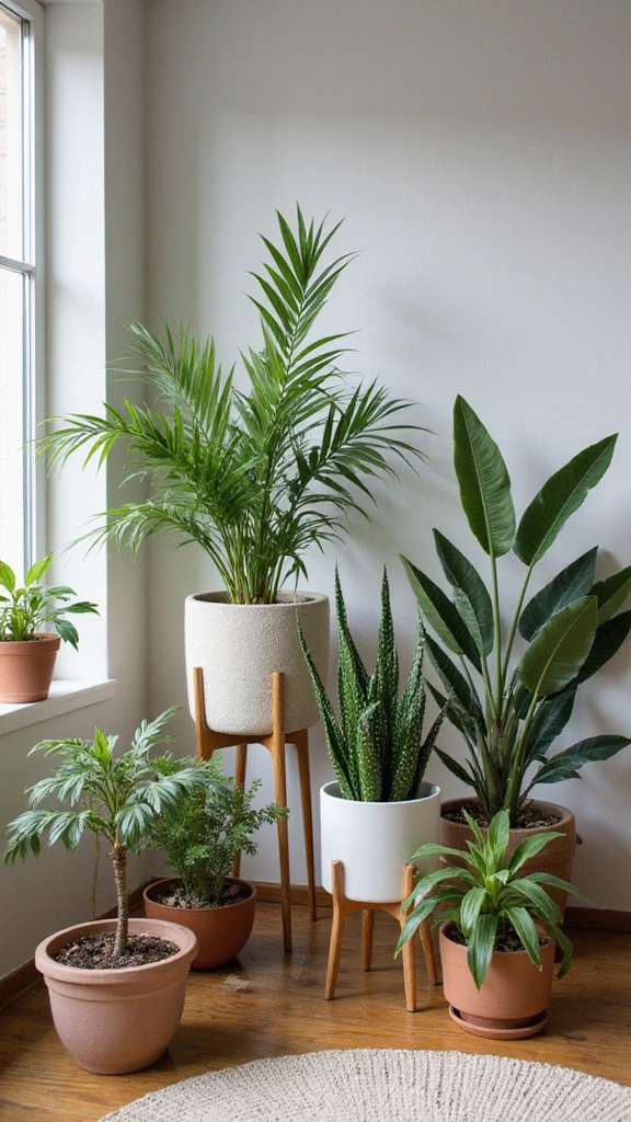21 Aesthetic Plant Decor Indoor Ideas That Will Revamp Your Room Design (You’ll Love #10!) - 16. Mid-Century Modern Plant Displays